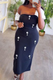 Black Casual Patchwork Beading Long Dresses