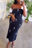 Black Casual Patchwork Beading Long Dresses