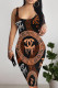Black Brown Sexy Letter Print Contrast U Neck Printed Dresses