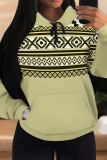 Black And White Casual Geometric Print Draw String Pocket Hooded Tops