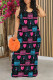 Rose Red Blue Sexy Graffiti Print Letters Contrast O Neck Printed Dresses