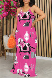 Black Sexy Graffiti Print Flowers Contrast O Neck Printed Dresses
