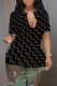 Black Sexy Letter Print Slit V Neck T-Shirts