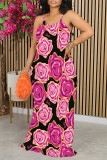 Black Sexy Graffiti Print Flowers Contrast O Neck Printed Dresses