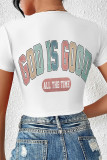 White Sexy Letter Print Lace Up V Neck T-Shirts