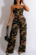 Camouflage Casual Camouflage Print Pocket Backless Strap Design Strapless Sleeveless Two Pieces