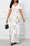 Black Casual Floral Print Stripe Pocket Contrast V Neck Printed Dresses