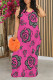 Rose Red Sexy Graffiti Print Letters Contrast O Neck Printed Dresses