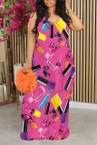 Black Sexy Graffiti Print Flowers Contrast O Neck Printed Dresses
