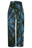 Red White Casual Print Pocket Patchwork Loose Mid Waist Full Print Bottoms