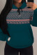 Navy Blue Casual Geometric Print Draw String Pocket Hooded Tops