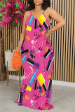 Black Sexy Graffiti Print Flowers Contrast O Neck Printed Dresses