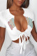Colour Sexy Letter Print Lace Up V Neck T-Shirts