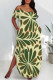 Green Sexy Floral Print Pocket Slit Contrast O Neck Printed Plus Size Dresses