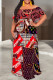 Red Casual Letters Chain print Cartoon Ruffle Off Shoulder Printed Dresses