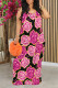 Black Sexy Graffiti Print Flowers Contrast O Neck Printed Dresses