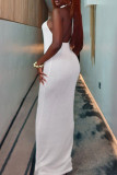 Black Sexy Solid Color Hollow Out Patchwork Backless O Neck Long Dresses