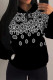 Black And White Casual Geometric Print Draw String Pocket Hooded Tops