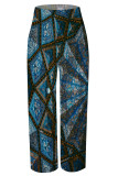 Red White Casual Print Pocket Patchwork Loose Mid Waist Full Print Bottoms
