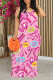 Pink Sexy Graffiti Print Flowers Contrast O Neck Printed Dresses