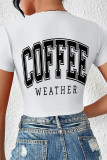 White Sexy Letter Print Lace Up V Neck T-Shirts
