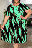Black Sexy Colorblock Chain print Patchwork Contrast O Neck Printed Plus Size Dresses