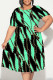 Fluorescent Green Sexy Colorblock Chain print Patchwork Contrast O Neck Printed Plus Size Dresses