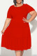 Red Casual Solid Color Patchwork O Neck Short Sleeve Plus Size Dresses