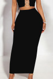 Blue Casual Solid Color Skinny High Waist Solid Color Bottoms