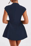 Brown Red Casual Solid Color Patchwork Deep V Neck A Line Dresses