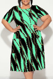 Black Sexy Colorblock Chain print Patchwork Contrast O Neck Printed Plus Size Dresses