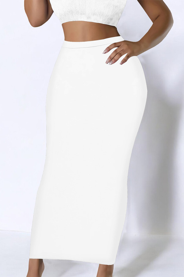 White Casual Solid Color Skinny High Waist Solid Color Bottoms