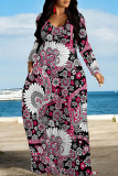 Green Casual Floral Print Pocket Contrast V Neck Printed Dresses