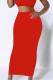 Red Casual Solid Color Skinny High Waist Solid Color Bottoms