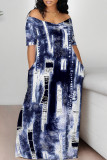White Grey Street Faux Denim Print Contrast V Neck Printed Dresses
