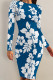 Blue Elegant Flowers Print Contrast O Neck Printed Dresses
