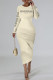 Beige Casual Letter Print Contrast O Neck One Step Skirt Dresses