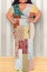Brown Green Casual Print Patchwork Strap Design V Neck Long Plus Size Dresses