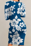 Orange Elegant Flowers Print Contrast O Neck Printed Dresses