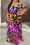 Black Sexy Leopard Print Gradient Chain print Ruffle Contrast Off Shoulder Printed Dresses