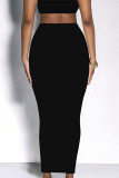 Blue Casual Solid Color Skinny High Waist Solid Color Bottoms
