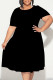 Black Casual Solid Color Patchwork O Neck Short Sleeve Plus Size Dresses