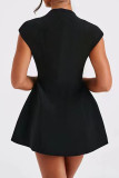 Brown Red Casual Solid Color Patchwork Deep V Neck A Line Dresses