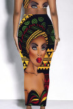 Gold Casual Print portrait Contrast Skinny High Waist Full Print Bottoms