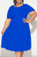 Blue Casual Solid Color Patchwork O Neck Short Sleeve Plus Size Dresses
