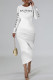 White Casual Letter Print Contrast O Neck One Step Skirt Dresses