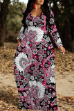 Green Casual Floral Print Pocket Contrast V Neck Printed Dresses