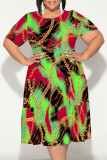 Black Sexy Colorblock Chain print Patchwork Contrast O Neck Printed Plus Size Dresses