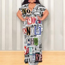Multicolor Casual Print Patchwork Strap Design V Neck Long Plus Size Dresses