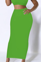 Green Casual Solid Color Skinny High Waist Solid Color Bottoms
